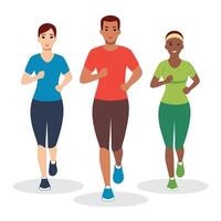 three people running in different colors white background vector