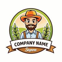 a farmer with a hat and beard in a round frame vector