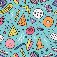 seamless pattern with colorful retro style icons and shapes white background vector