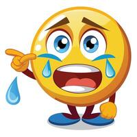 emoticon crying cartoon character with sad face and pointin white backgroundg finger vector