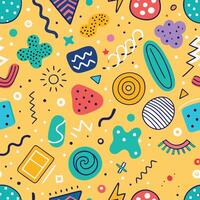 seamless pattern with colorful retro objects and shapes white background vector