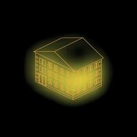 A glowing yellow building on a black background vector