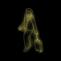 A neon line drawing of a man with a suitcase vector
