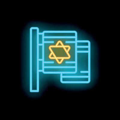 Jewish star of david neon icon isolated on black background