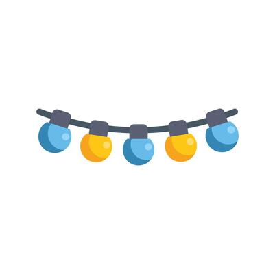 A string of lights with blue and yellow balls