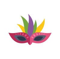 A colorful carnival mask with a green feather on it vector