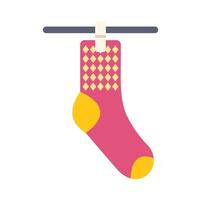A sock hanging on a clothesline with a yellow and pink pattern vector