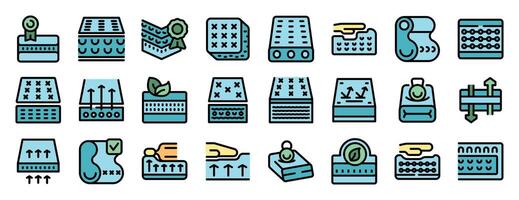 Mattress materials and layers icons showing breathable, washable, and supportive qualities for comfortable sleep vector