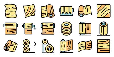 Wood veneer icons set. Outline set of wood veneer icons thin line color flat on white vector