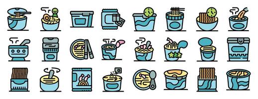 Preparing and eating instant noodles, a colorful icon set vector
