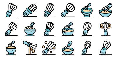 Whisk icons set. Outline set of whisk icons thin line color flat isolated on white background vector