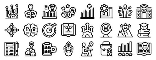Motivation study icons set. Personal development, achieving goals and education icons set featuring growth, learning and success vector