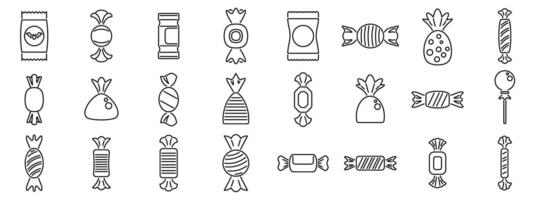 Candy wrappers icons set. Big set of candy and caramel icons showing different types of sweets vector