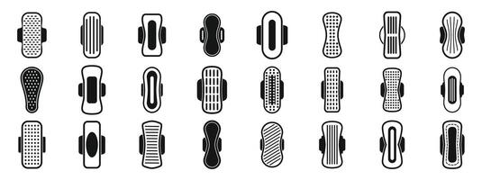 Sanitary napkins icons set. Sanitary pads icons showing different absorbencies and shapes for feminine hygiene vector