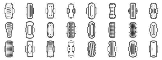 Sanitary napkins icons set. Sanitary pads icons showing different types of feminine hygiene products vector