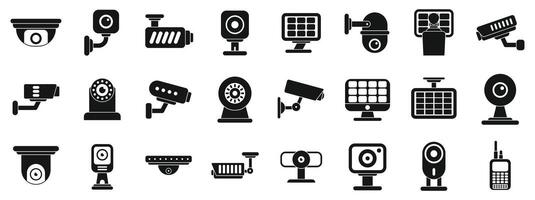 surveillance system icons set. Security cameras providing surveillance and ensuring safety with advanced technology vector