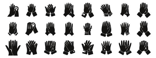 Giving high five icons set. Applause clapping hands giving ovation congratulating performing artists vector