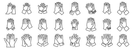 Giving high five icons set. Applause clapping hands giving ovation congratulating supporting cheering gesturing vector