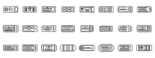 Ticket baseball icons set. Set of baseball tickets showing access and entry to stadium or arena for sporting event vector