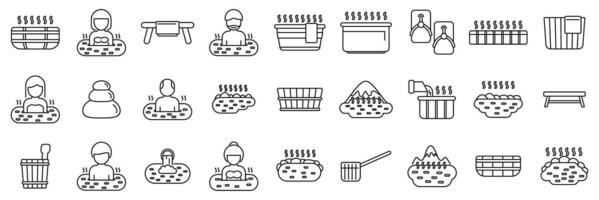 Japanese onsen icons set. People relaxing in hot springs, onsen and spa, enjoying wellness and geothermal baths vector