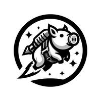A black and white pig flying through the sky vector