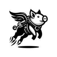 A black and white pig flying with wings vector