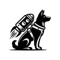 A black and white logo of a dog with a rocket vector