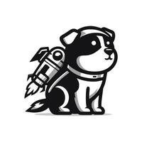 A black and white dog with a rocket on its back vector