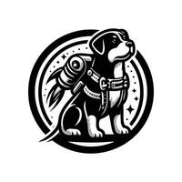 A black and white dog with a rocket on its back vector
