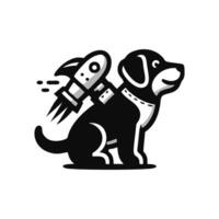A black and white dog with a rocket on its back vector
