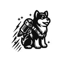 A black and white dog with a rocket on its back vector