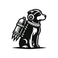 A black and white dog with a space helmet vector