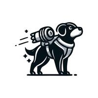 A black and white dog with a rocket on its back vector