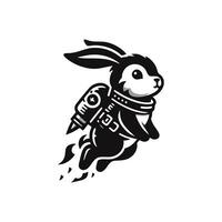 A black and white logo of a rabbit in a space suit vector