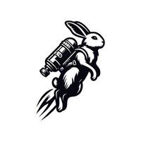 A black and white image of a rabbit with a rocket vector