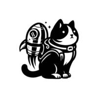 A black and white cat with a rocket on its back vector