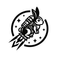 A black and white logo of a rabbit in a rocket vector