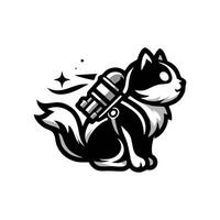 A black and white cat with a rocket on its back vector