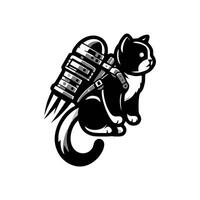 A black and white cat with a rocket on its back vector