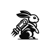 A black and white logo of a rabbit with a rocket vector