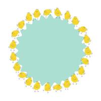 Chickens, round frame, border, funny colorful background. Easter design. Animals, doodle style drawings. Poultry. vector