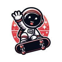 An astronaut riding a skateboard with his hand up vector