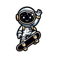 An astronaut on a skateboard with his hand up vector