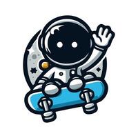 An astronaut riding a skateboard with his hand up vector