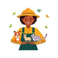 Simple Illustration Zookeeper with tiny animals vector