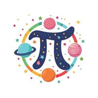 Simple Illustration Astronomical Pi Planets and Stars Forming the Pi Symbol vector