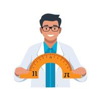 Simple Illustration A Scientist Holding a Pi-Shaped Ruler vector