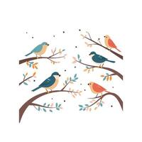 Simple Illustration Birds Chirping on Tree Branches vector