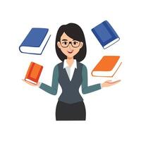 Librarian with floating books vector