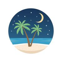 Simple Illustration Palm trees on beach at night vector